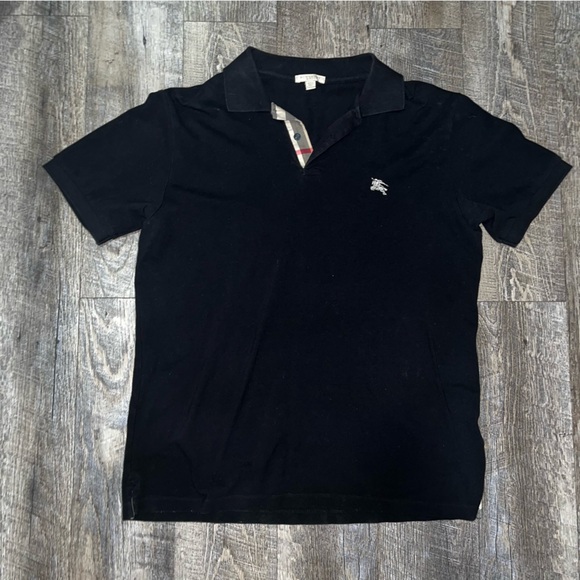 Burberry Brit Black Polo Shirt Mens Large Logo Embroidered